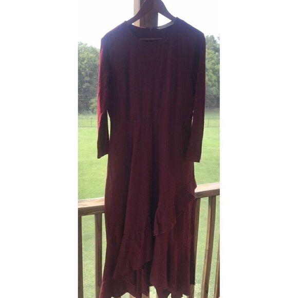 WAYWARD FANCIES eShakti Burgundy Midi Maxi Dress XL 18 Swing Trapeze - Picture 1 of 8